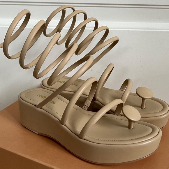Cult Gaia Alba Sand Leather Coil Wrap Platform Wedge Strappy Sandals Pumps - Picture 6 of 10